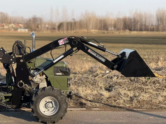 Tractors Müller T18 Tractor with Front Loader, Bucket, Bale Forks, Rotary Tiller, Plough and Trailer