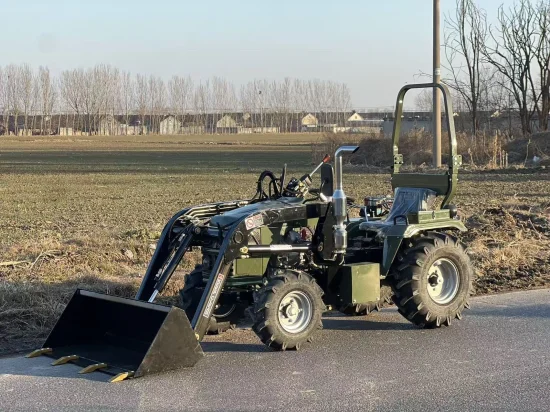 Tractors Müller T18 Tractor with Front Loader, Bucket, Bale Forks, Rotary Tiller, Plough and Trailer
