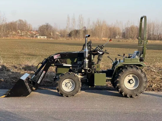 Tractors Müller T18 Tractor with Front Loader, Bucket, Bale Forks, Rotary Tiller, Plough and Trailer