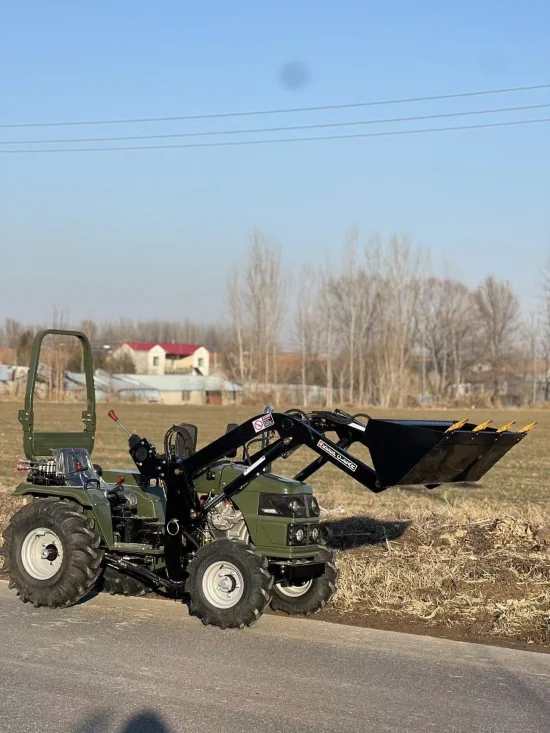 Tractors Müller T18 Tractor with Front Loader, Bucket, Bale Forks, Rotary Tiller, Plough and Trailer